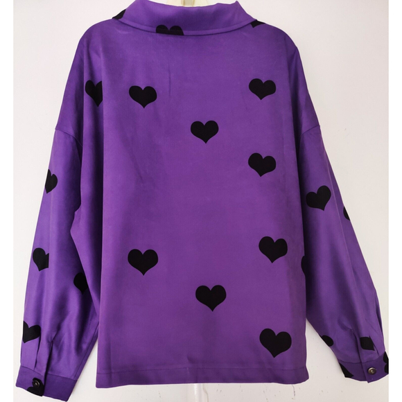 Shein Curve Button Down Shirt Jacket Purple Black Hearts Plus Size 3XL - Picture 7 of 10